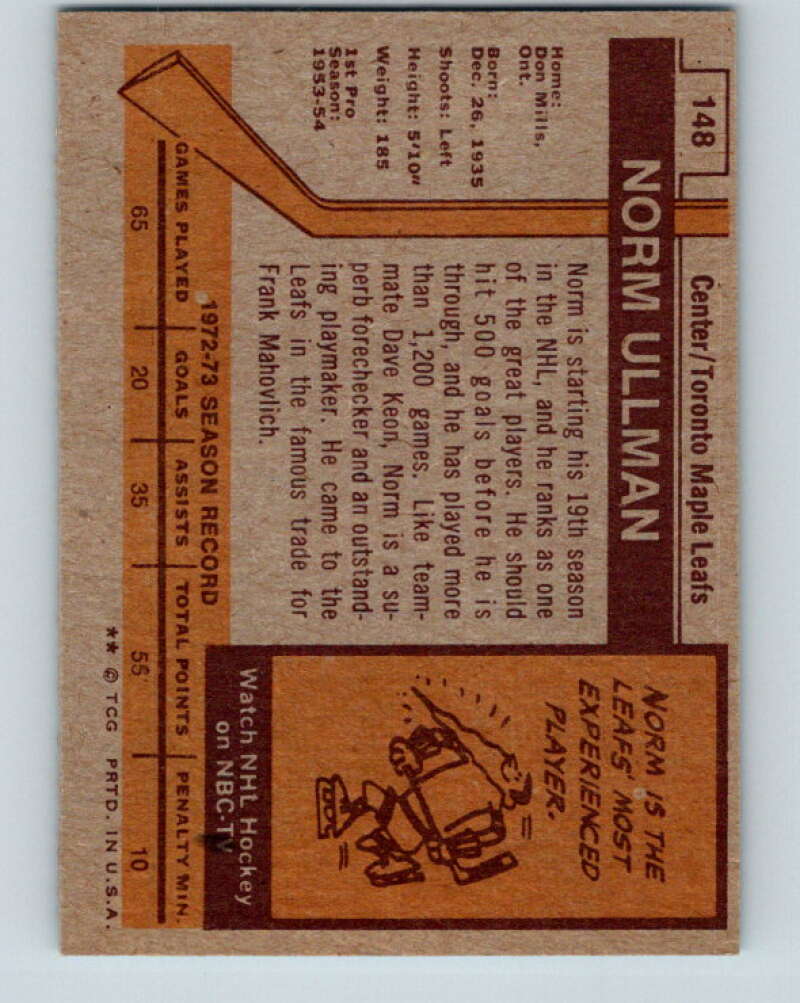 1973-74 Topps #148 Norm Ullman  Toronto Maple Leafs  V16673
