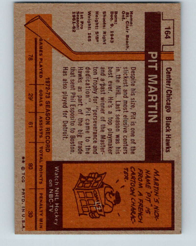 1973-74 Topps #164 Pit Martin  Chicago Blackhawks  V16684