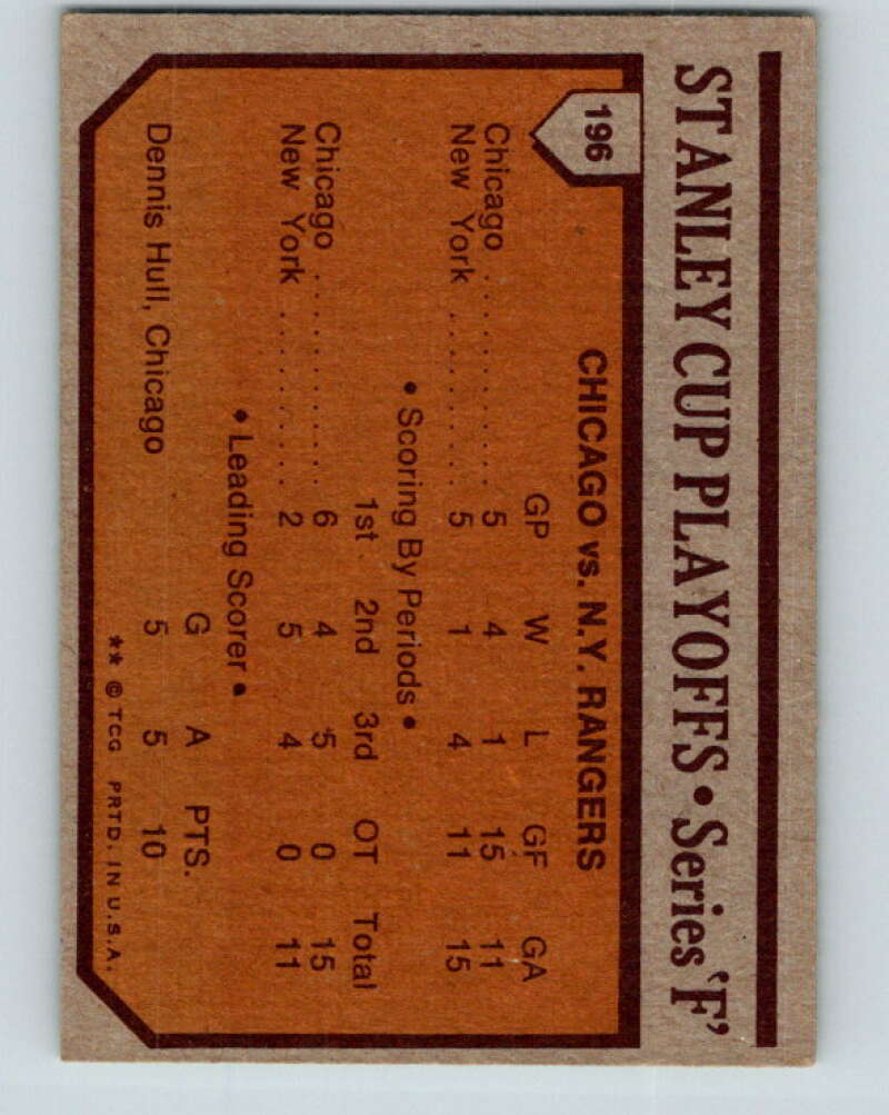 1973-74 Topps #196 Series F  Chicago Vs. Rangers  V16700