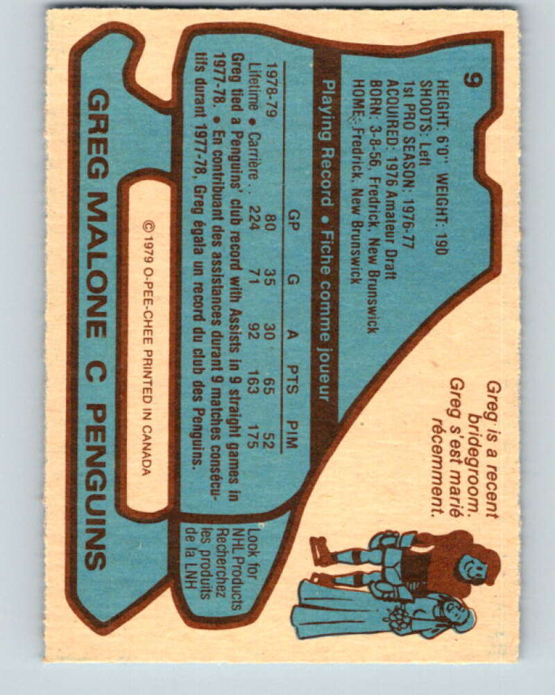 1979-80 O-Pee-Chee #9 Greg Malone  Pittsburgh Penguins  V16795