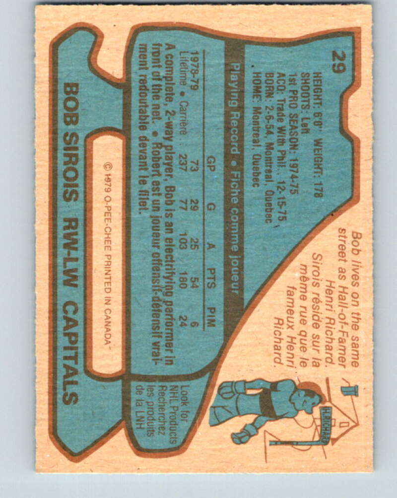 1979-80 O-Pee-Chee #29 Bob Sirois  Washington Capitals  V16991