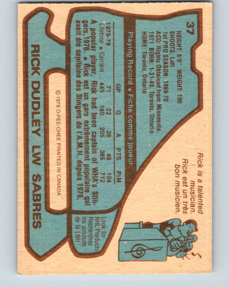 1979-80 O-Pee-Chee #37 Rick Dudley  Buffalo Sabres  V17076
