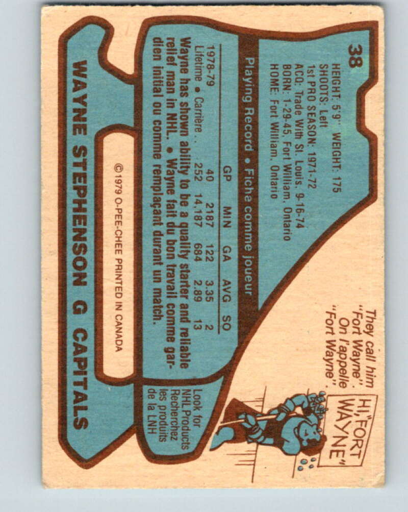 1979-80 O-Pee-Chee #38 Wayne Stephenson  Washington Capitals  V17087