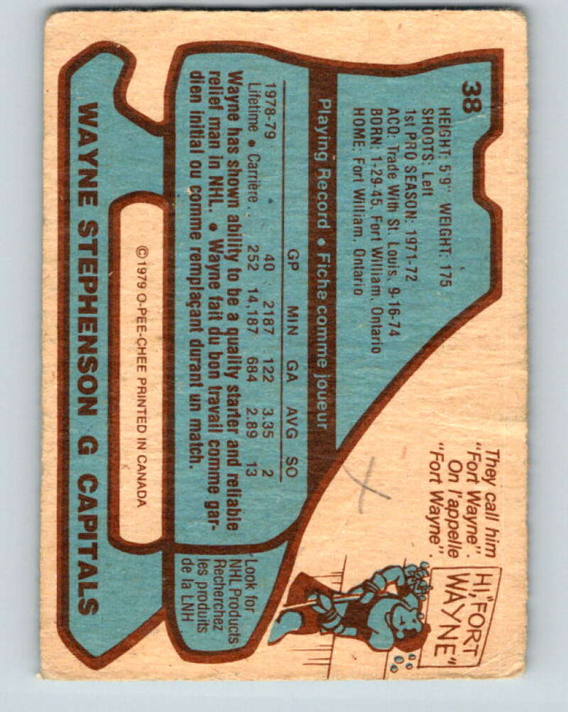1979-80 O-Pee-Chee #38 Wayne Stephenson  Washington Capitals  V17088