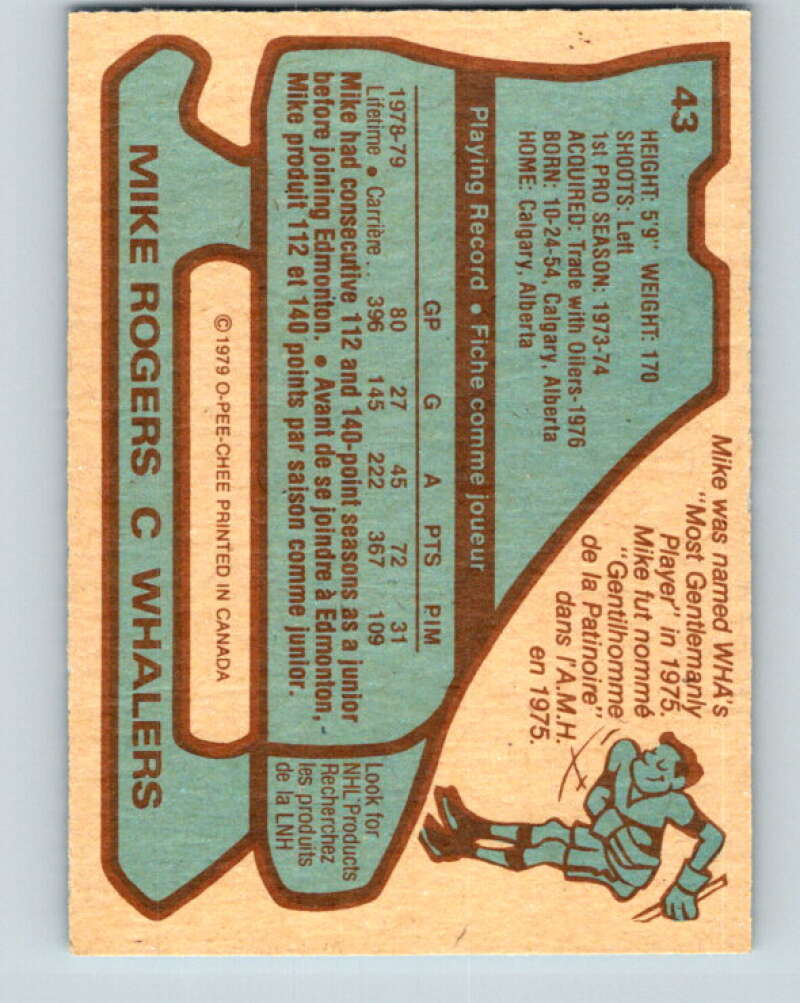 1979-80 O-Pee-Chee #43 Mike Rogers  Hartford Whalers  V17130