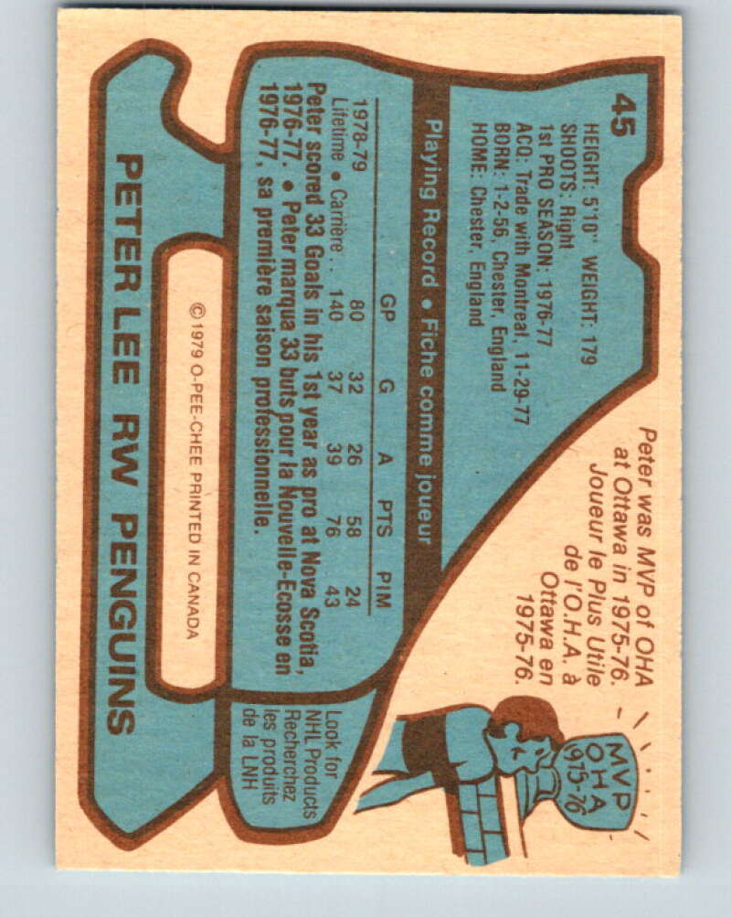 1979-80 O-Pee-Chee #45 Peter Lee  Pittsburgh Penguins  V17147