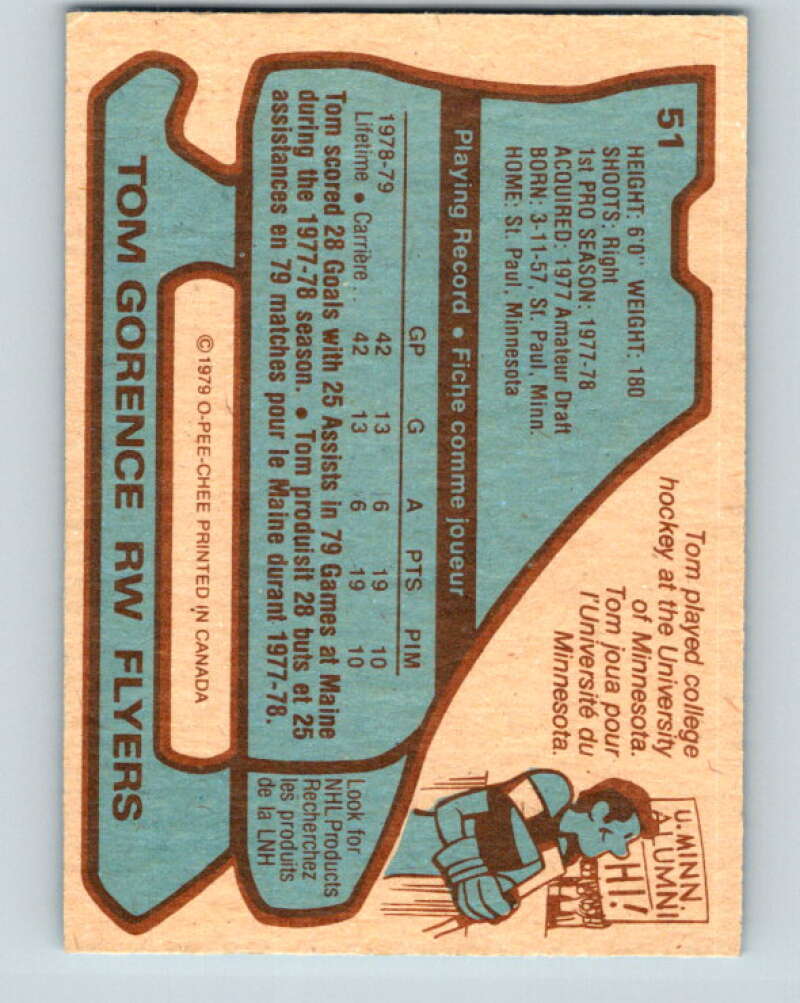 1979-80 O-Pee-Chee #51 Tom Gorence  RC Rookie Philadelphia Flyers  V17211