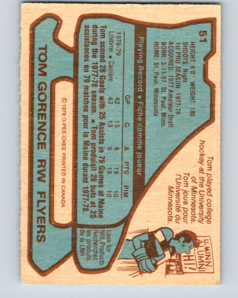 1979-80 O-Pee-Chee #51 Tom Gorence  RC Rookie Philadelphia Flyers  V17214