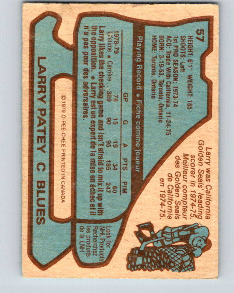 1979-80 O-Pee-Chee #57 Larry Patey  St. Louis Blues  V17263