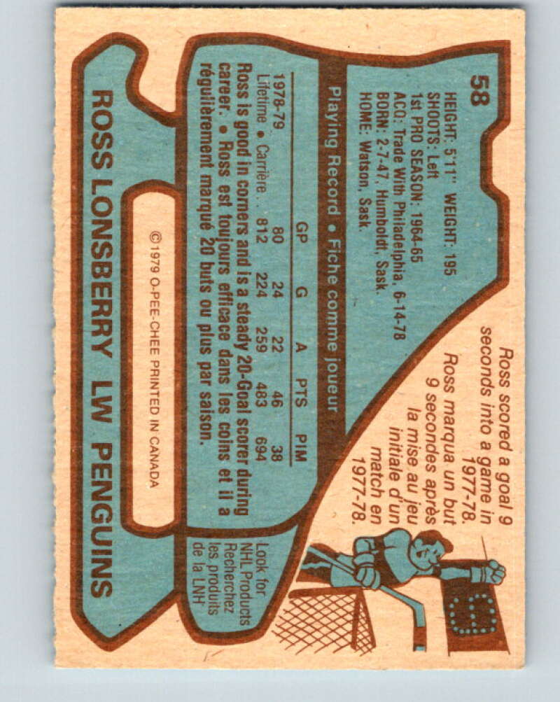1979-80 O-Pee-Chee #58 Ross Lonsberry  Pittsburgh Penguins  V17270
