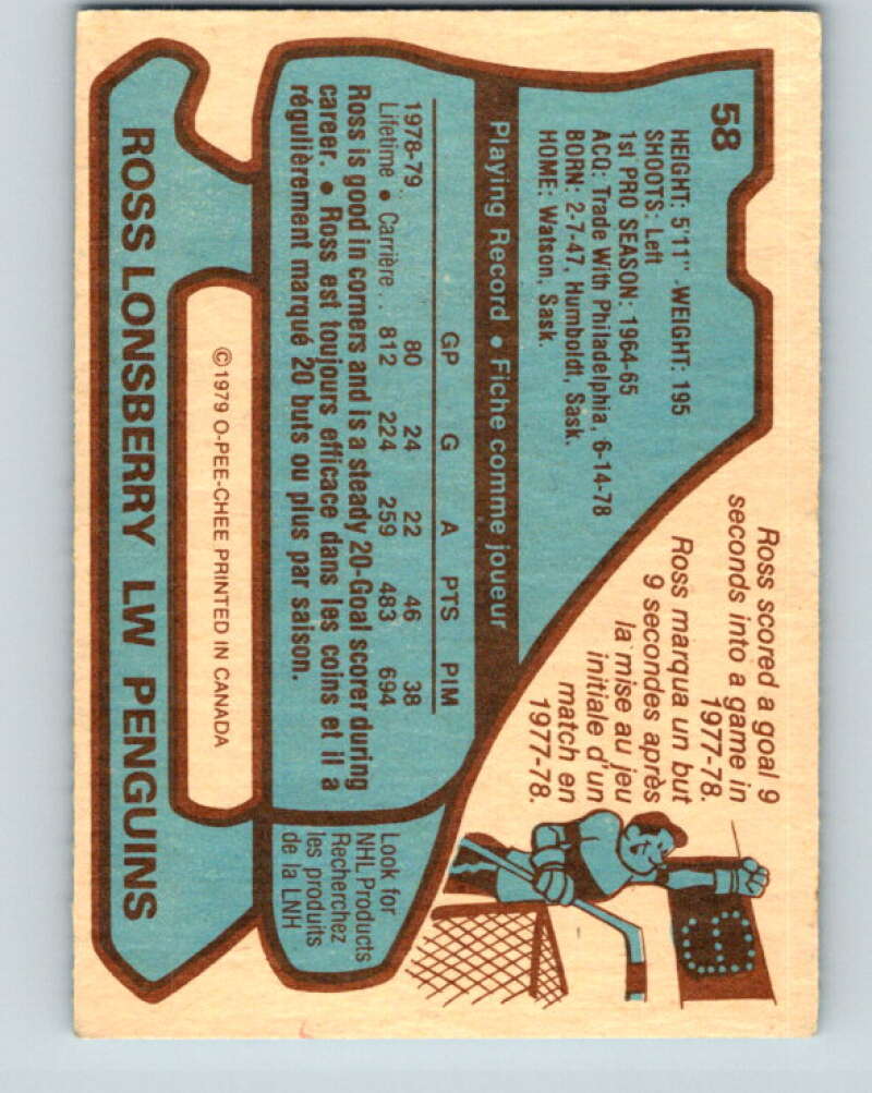 1979-80 O-Pee-Chee #58 Ross Lonsberry  Pittsburgh Penguins  V17273