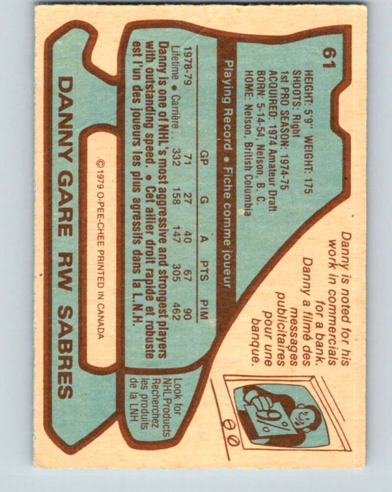 1979-80 O-Pee-Chee #61 Danny Gare  Buffalo Sabres  V17293