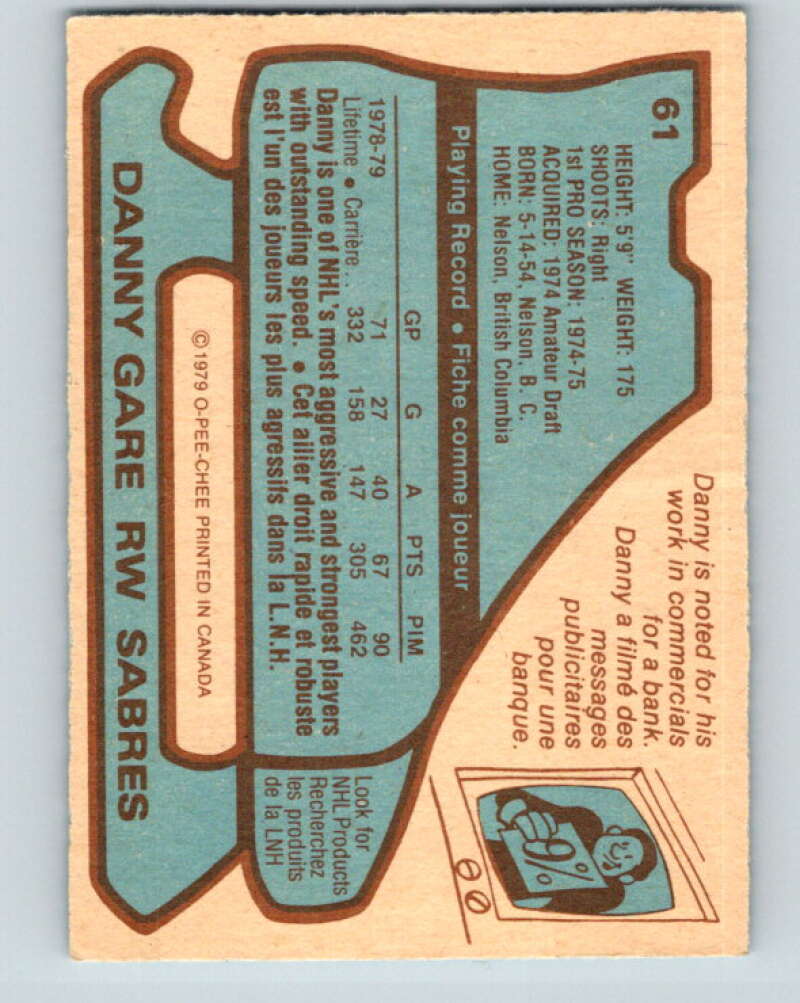1979-80 O-Pee-Chee #61 Danny Gare  Buffalo Sabres  V17294