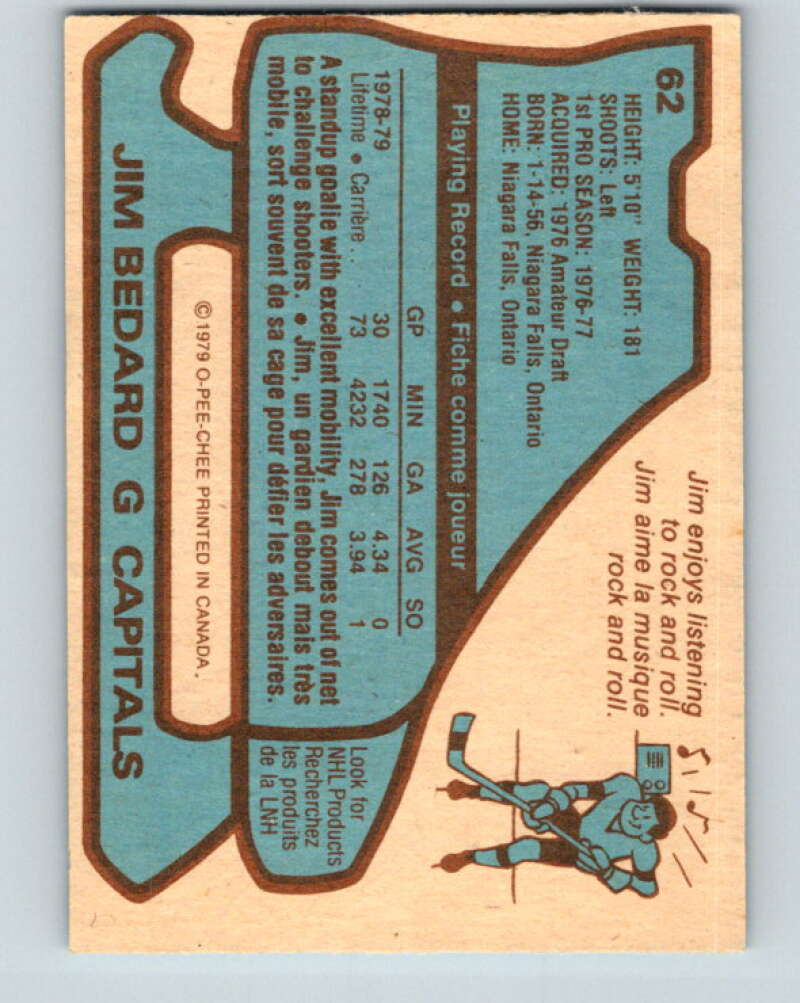 1979-80 O-Pee-Chee #62 Jim Bedard  Washington Capitals  V17307