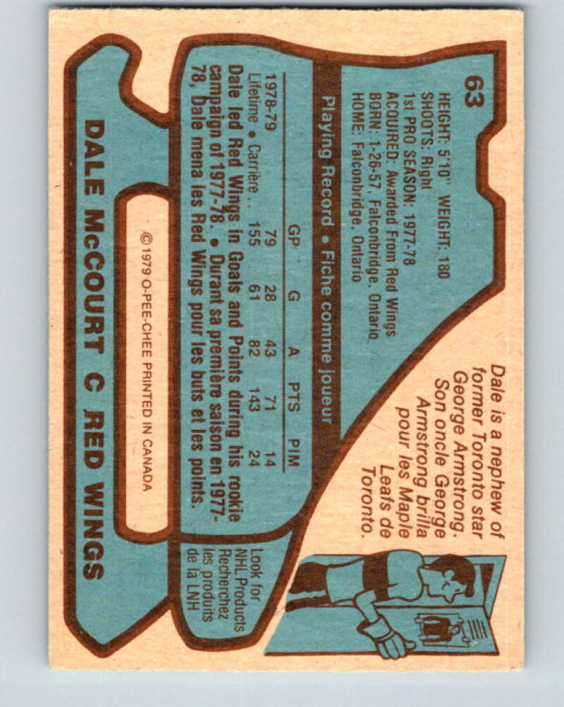 1979-80 O-Pee-Chee #63 Dale McCourt UER  Detroit Red Wings  V17317