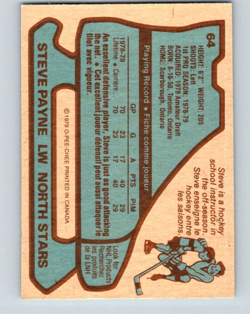 1979-80 O-Pee-Chee #64 Steve Payne  RC Rookie Minnesota North Stars  V17328