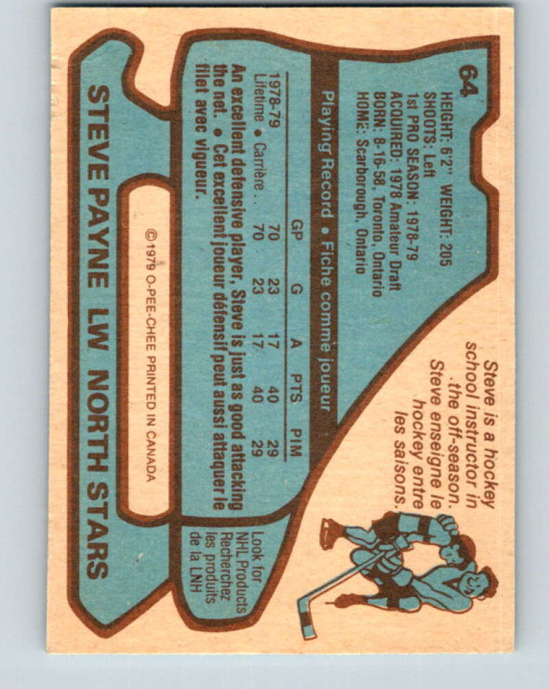 1979-80 O-Pee-Chee #64 Steve Payne  RC Rookie Minnesota North Stars  V17330