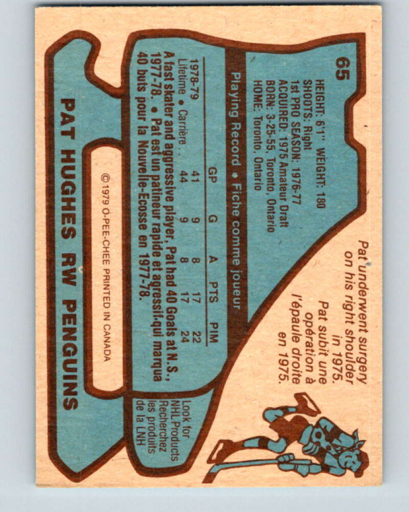 1979-80 O-Pee-Chee #65 Pat Hughes  RC Rookie Pittsburgh Penguins  V17342