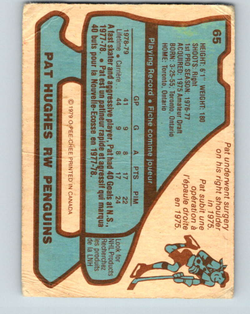 1979-80 O-Pee-Chee #65 Pat Hughes  RC Rookie Pittsburgh Penguins  V17344