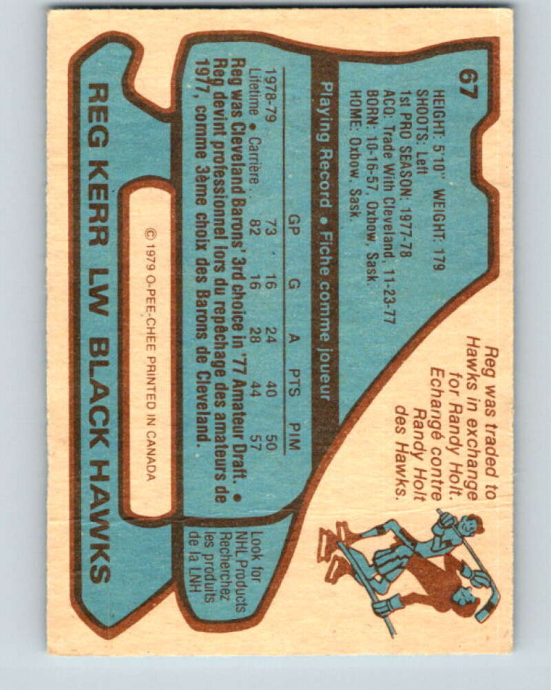 1979-80 O-Pee-Chee #67 Reg Kerr  RC Rookie Chicago Blackhawks  V17357