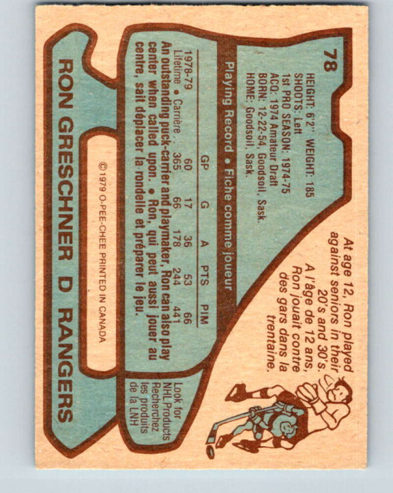 1979-80 O-Pee-Chee #78 Ron Greschner  New York Rangers  V17431