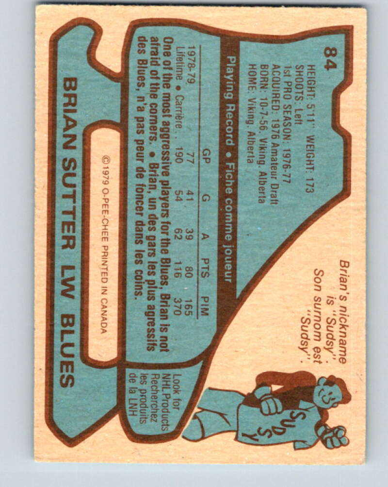 1979-80 O-Pee-Chee #84 Brian Sutter  St. Louis Blues  V17474
