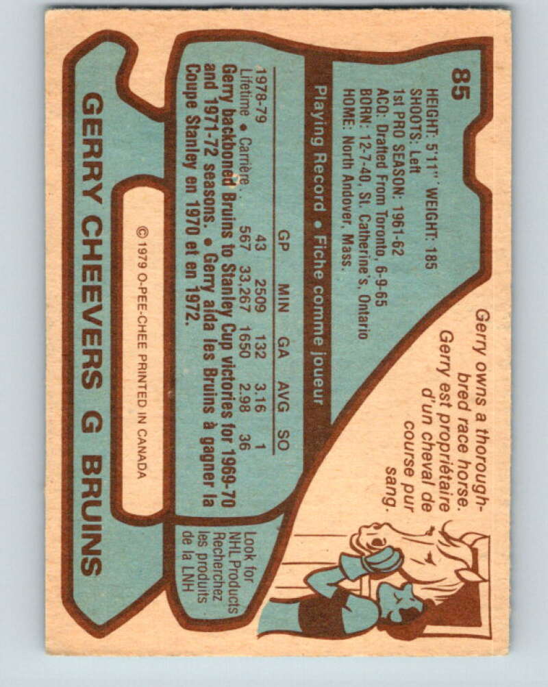1979-80 O-Pee-Chee #85 Gerry Cheevers  Boston Bruins  V17500