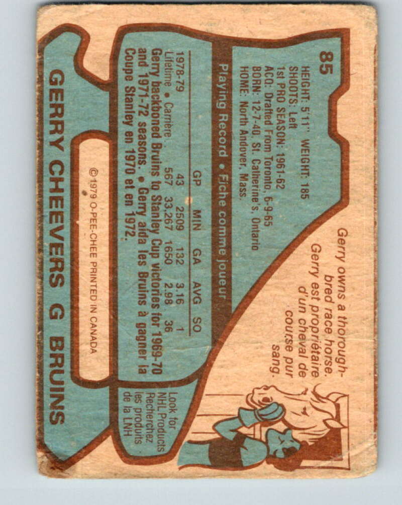 1979-80 O-Pee-Chee #85 Gerry Cheevers  Boston Bruins  V17503