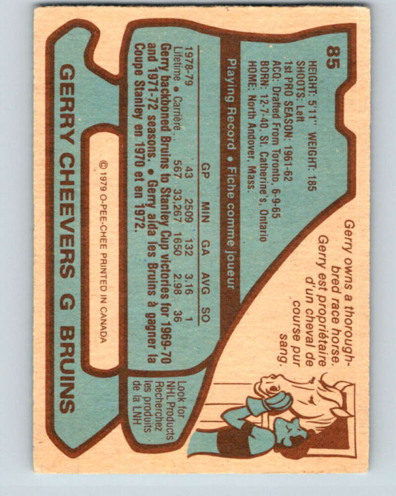 1979-80 O-Pee-Chee #85 Gerry Cheevers  Boston Bruins  V17506