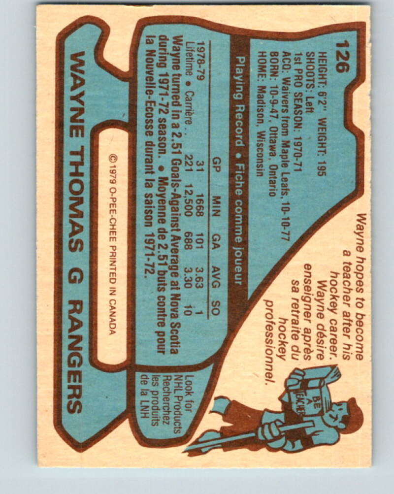 1979-80 O-Pee-Chee #126 Wayne Thomas  New York Rangers  V17871