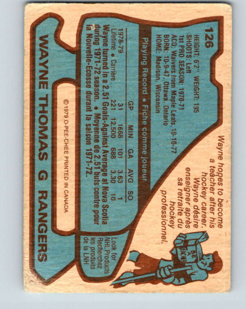 1979-80 O-Pee-Chee #126 Wayne Thomas  New York Rangers  V17872