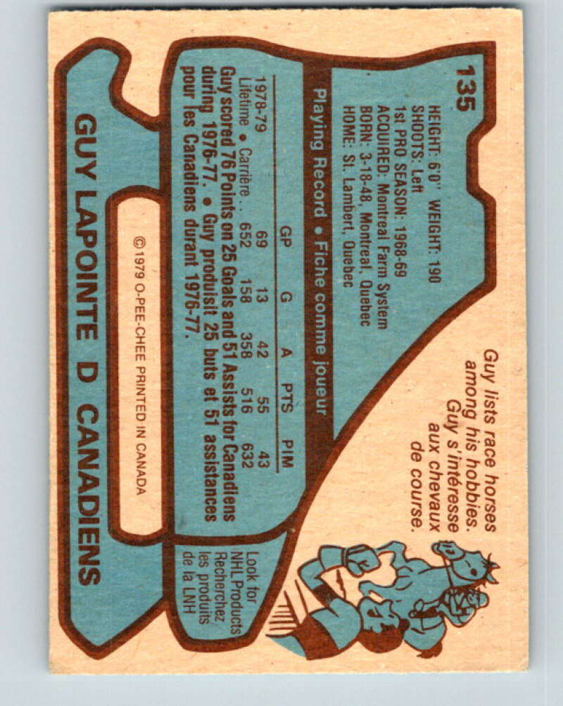 1979-80 O-Pee-Chee #135 Guy Lapointe  Montreal Canadiens  V17972