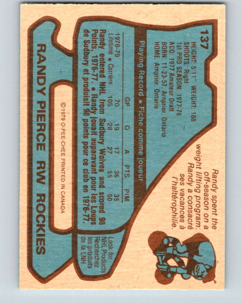 1979-80 O-Pee-Chee #137 Randy Pierce UER  RC Rookie Colorado Rockies  V17998