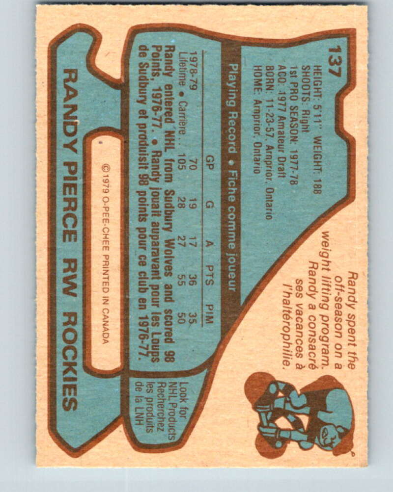 1979-80 O-Pee-Chee #137 Randy Pierce UER  RC Rookie Colorado Rockies  V18002