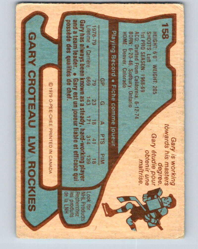 1979-80 O-Pee-Chee #158 Gary Croteau  Colorado Rockies  V18175