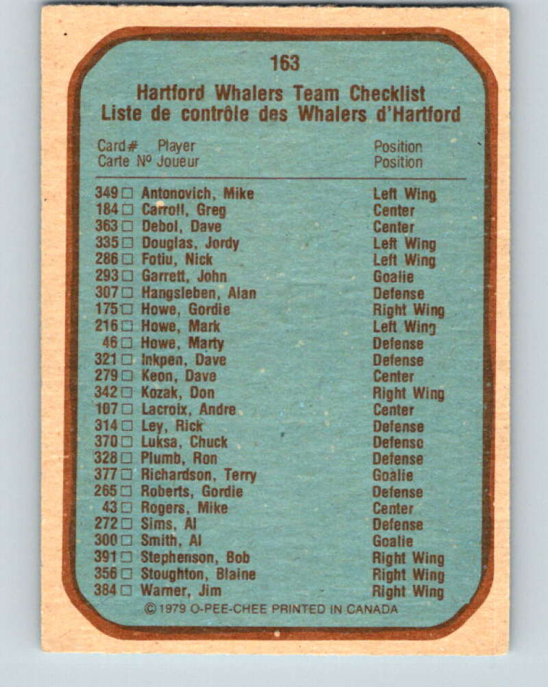 1979-80 O-Pee-Chee #163 Hartford Whalers TC  Hartford Whalers  V18207