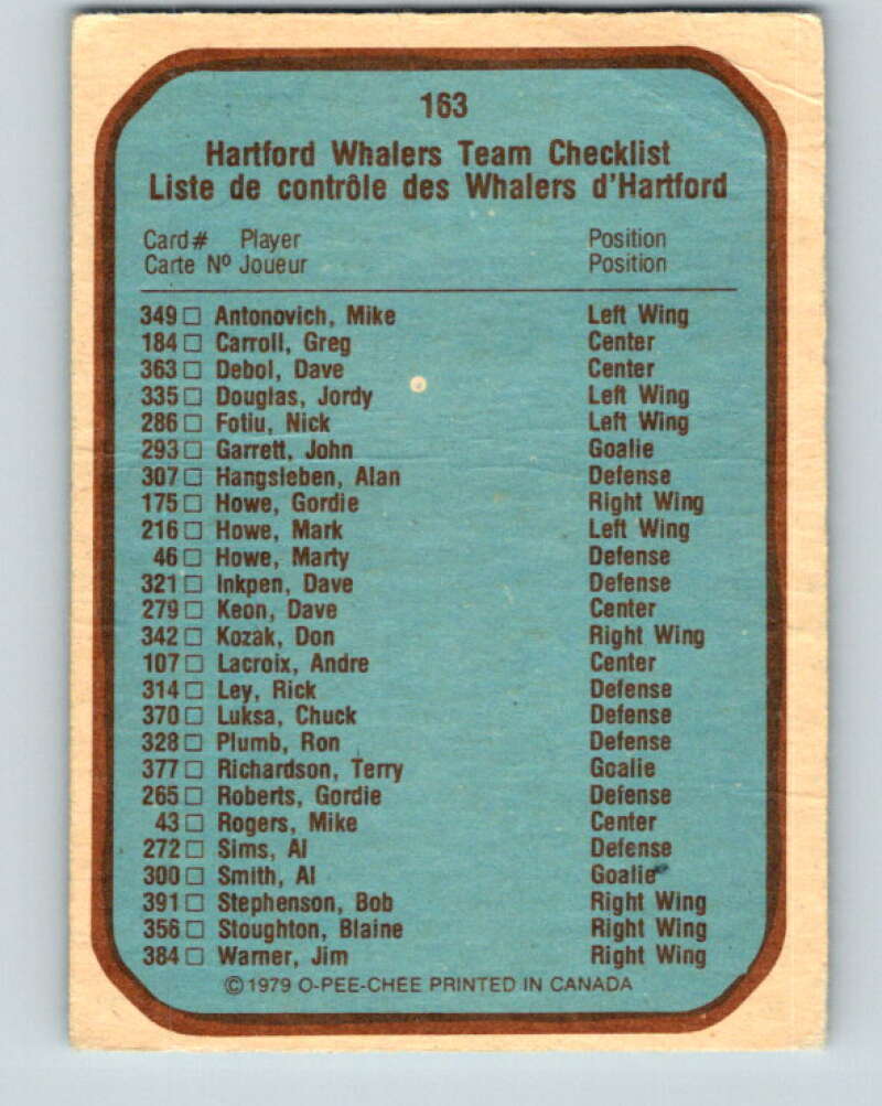 1979-80 O-Pee-Chee #163 Hartford Whalers TC  Hartford Whalers  V18220