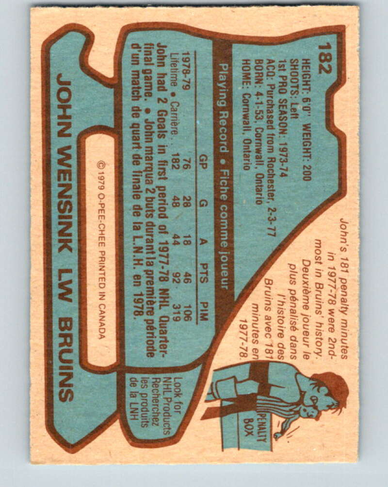 1979-80 O-Pee-Chee #182 John Wensink  Boston Bruins  V18423