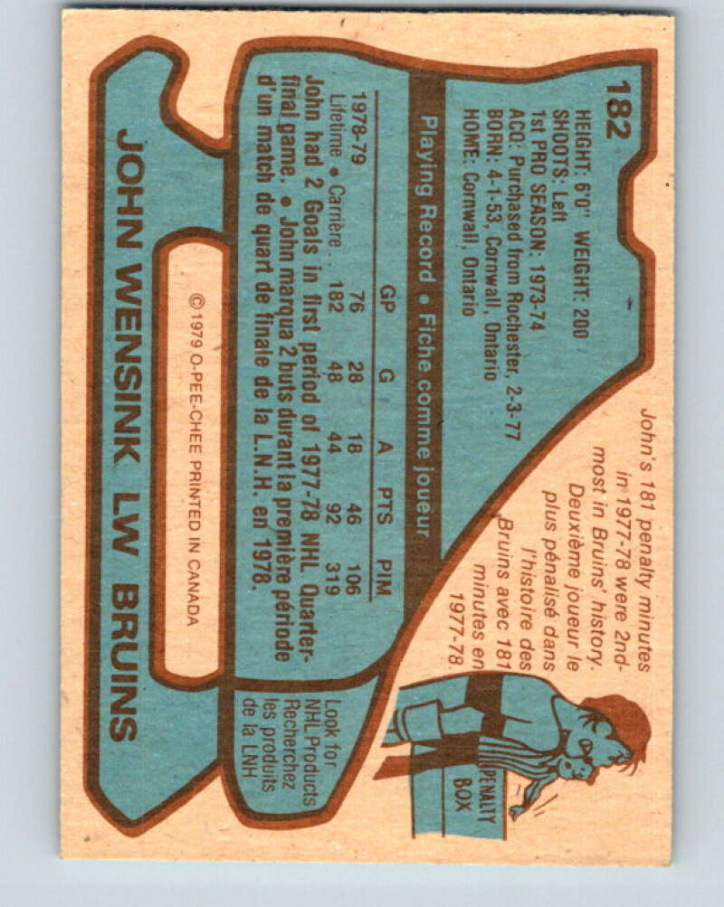 1979-80 O-Pee-Chee #182 John Wensink  Boston Bruins  V18424