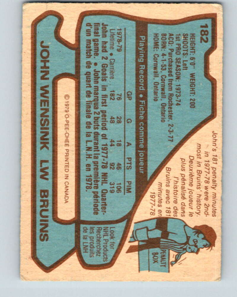 1979-80 O-Pee-Chee #182 John Wensink  Boston Bruins  V18427