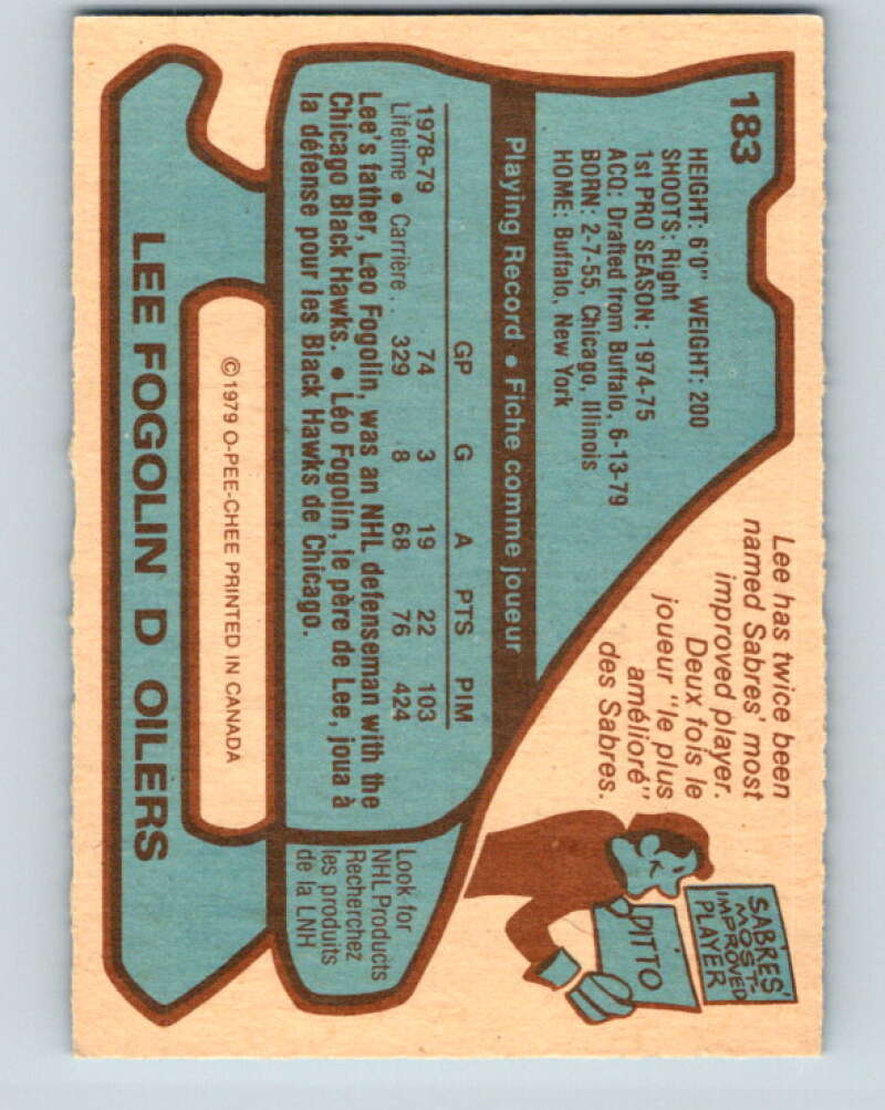 1979-80 O-Pee-Chee #183 Lee Fogolin  Edmonton Oilers  V18437