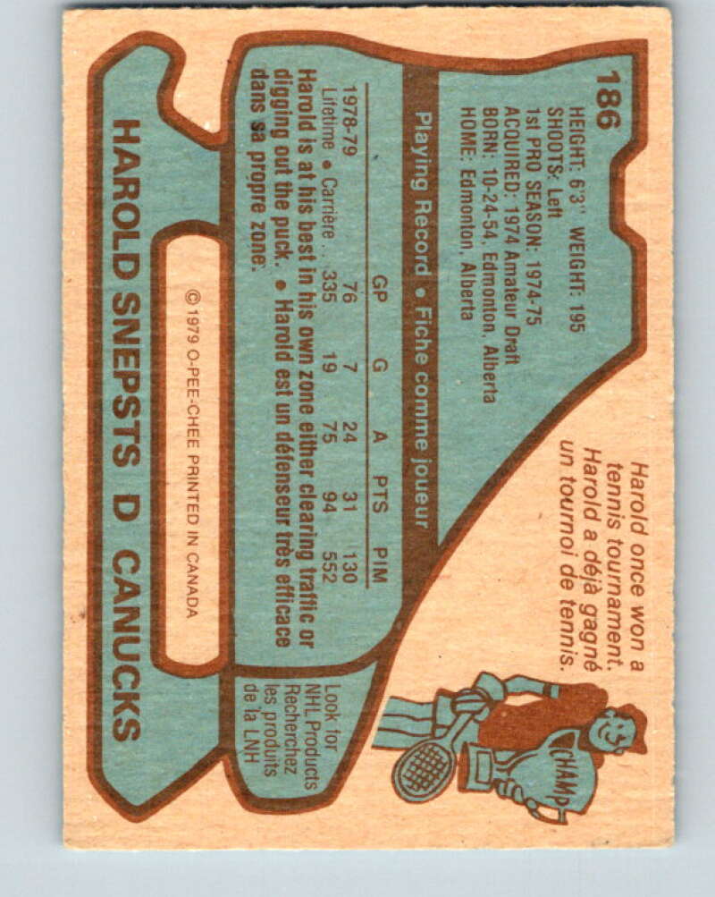 1979-80 O-Pee-Chee #186 Harold Snepsts  Vancouver Canucks  V18467