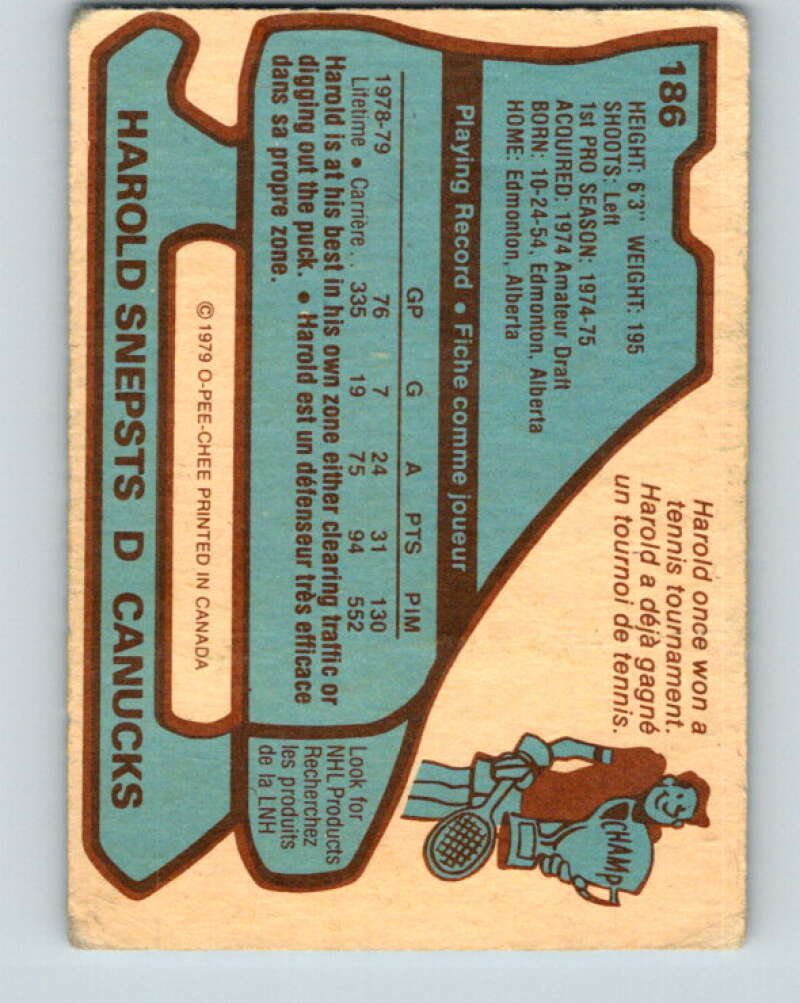 1979-80 O-Pee-Chee #186 Harold Snepsts  Vancouver Canucks  V18468