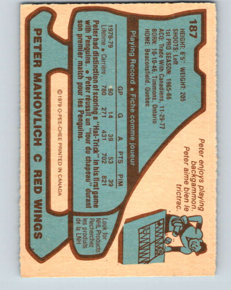 1979-80 O-Pee-Chee #187 Pete Mahovlich  Detroit Red Wings  V18471