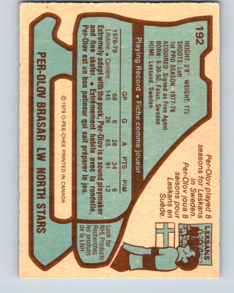 1979-80 O-Pee-Chee #192 Per-Olov Brasar  Minnesota North Stars  V18517