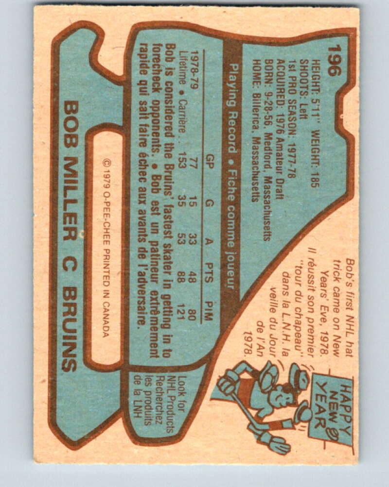 1979-80 O-Pee-Chee #196 Bob Miller  RC Rookie Boston Bruins  V18568