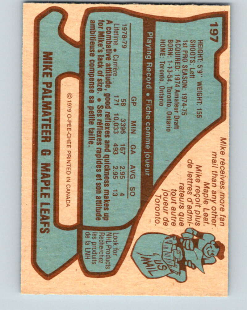 1979-80 O-Pee-Chee #197 Mike Palmateer  Toronto Maple Leafs  V18582