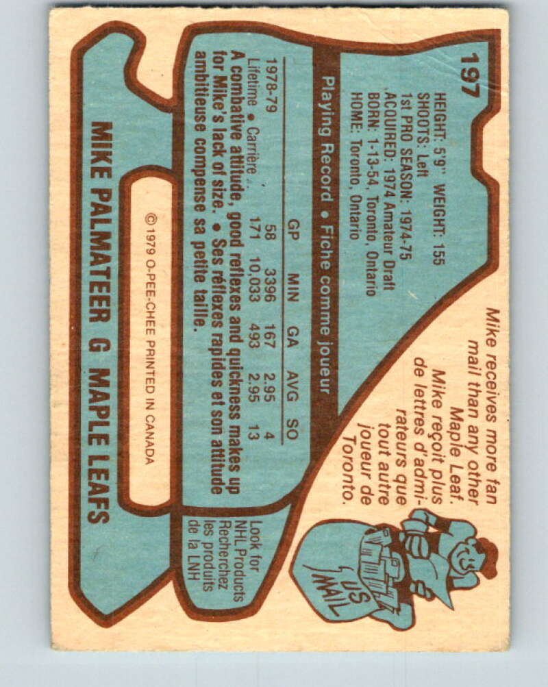 1979-80 O-Pee-Chee #197 Mike Palmateer  Toronto Maple Leafs  V18585