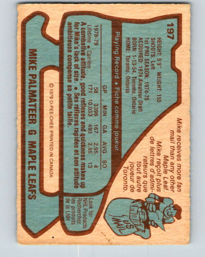1979-80 O-Pee-Chee #197 Mike Palmateer  Toronto Maple Leafs  V18587