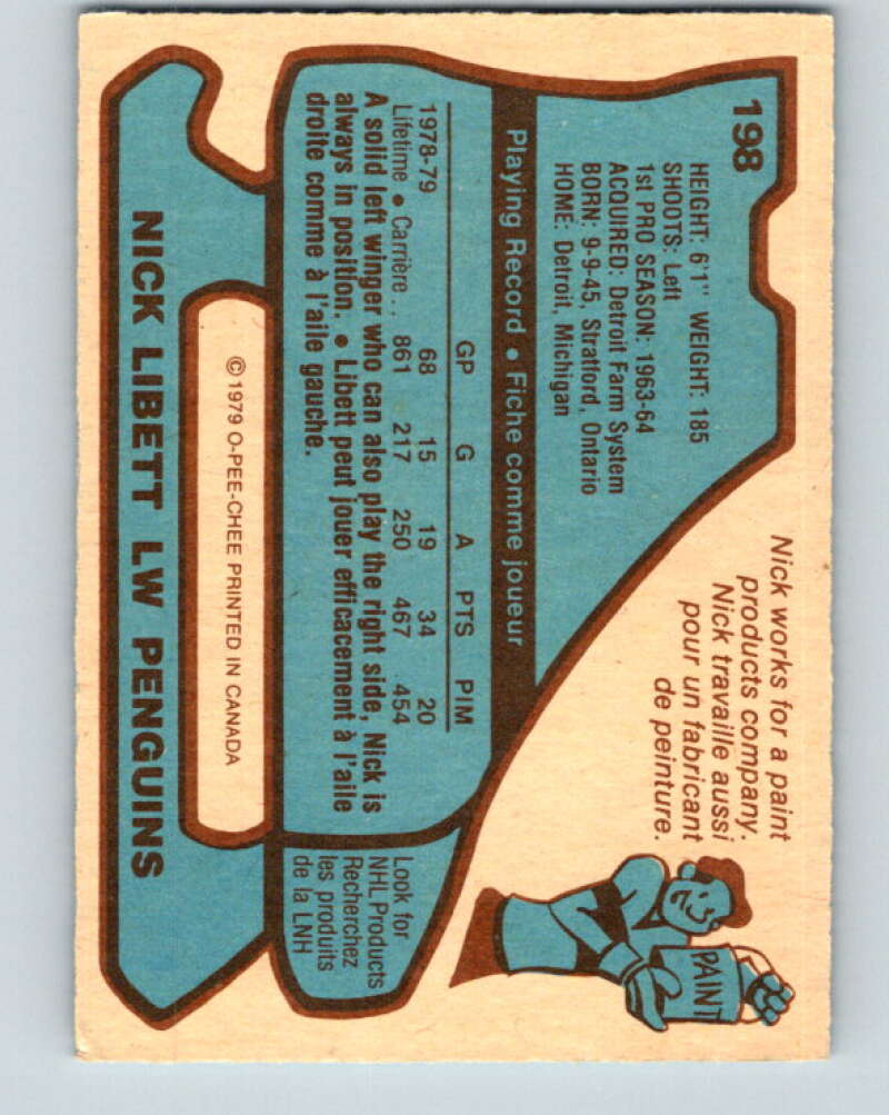 1979-80 O-Pee-Chee #198 Nick Libett  Pittsburgh Penguins  V18592